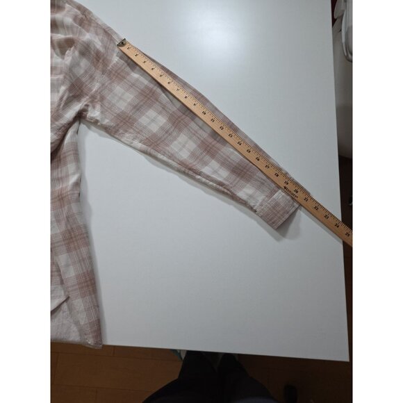 Aritzia Wilfred Shirt Women L Plaid Buttons Silk LS Stepped Hem Lightweight Boho - Picture 6 of 16